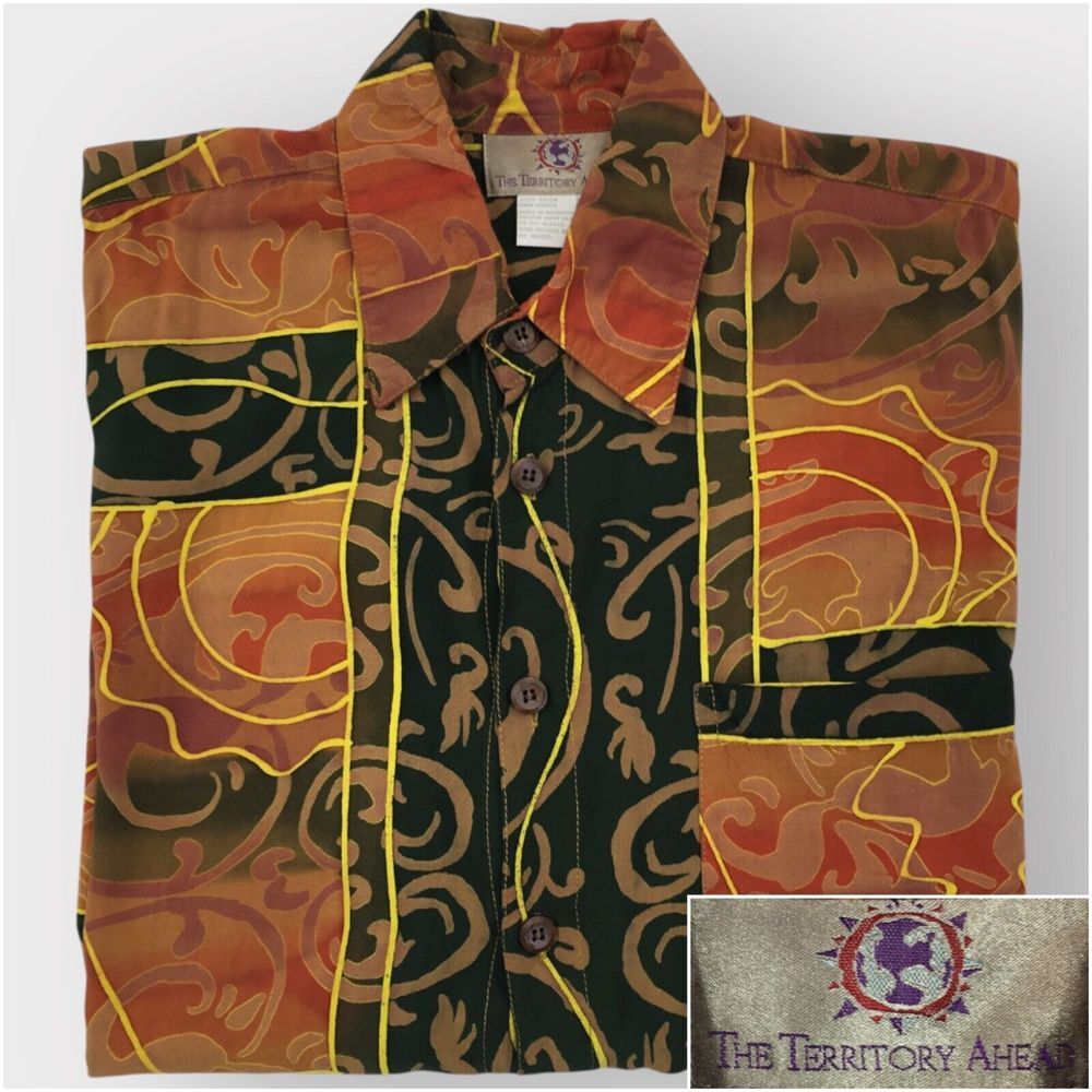 Vintage‎ TERRITORY AHEAD Camp Shirt Hawaiian Mens Size L Rayon Casual Cruise